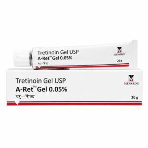 A-Ret 0.05% Gel (Tretinoin Gel) front box with strip