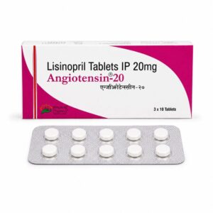 Angiotensin 20 mg (Lisinopril) front box with strip