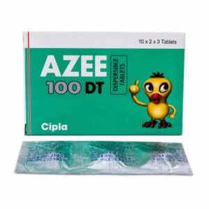 Azee DT 100 mg (Azithromycin) front box with strip