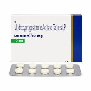 Deviry 10mg (Medroxyprogesterone acetate) front box with strip