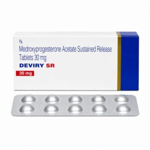 Deviry 30mg (Medroxyprogesterone acetate) front box with strip