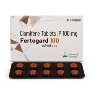 Fertogard 100 mg (Clomiphene) front box with strip