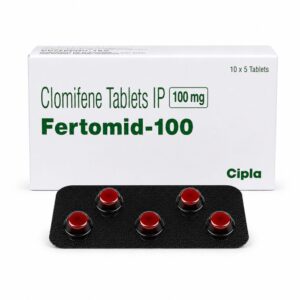 Fertomid 100 mg (Clomiphene) front box with strip