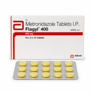 Flagyl 400 mg (metronidazole) front box with strip