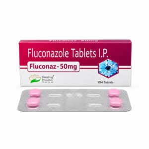 Fluconaz 50 mg Tablet (Fluconazole) front box with strip