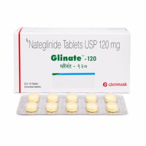 Glinate 120 mg (Nateglinide) front box with strip