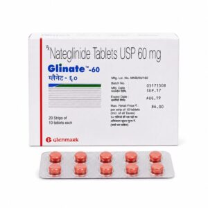 Glinate 60 mg (Nateglinide) front box with strip