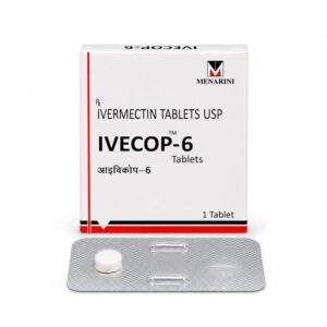 Text: Ivecop 6 mg - Authentic Ivermectin 6mg Tablets for Parasitic Infection Treatment.
