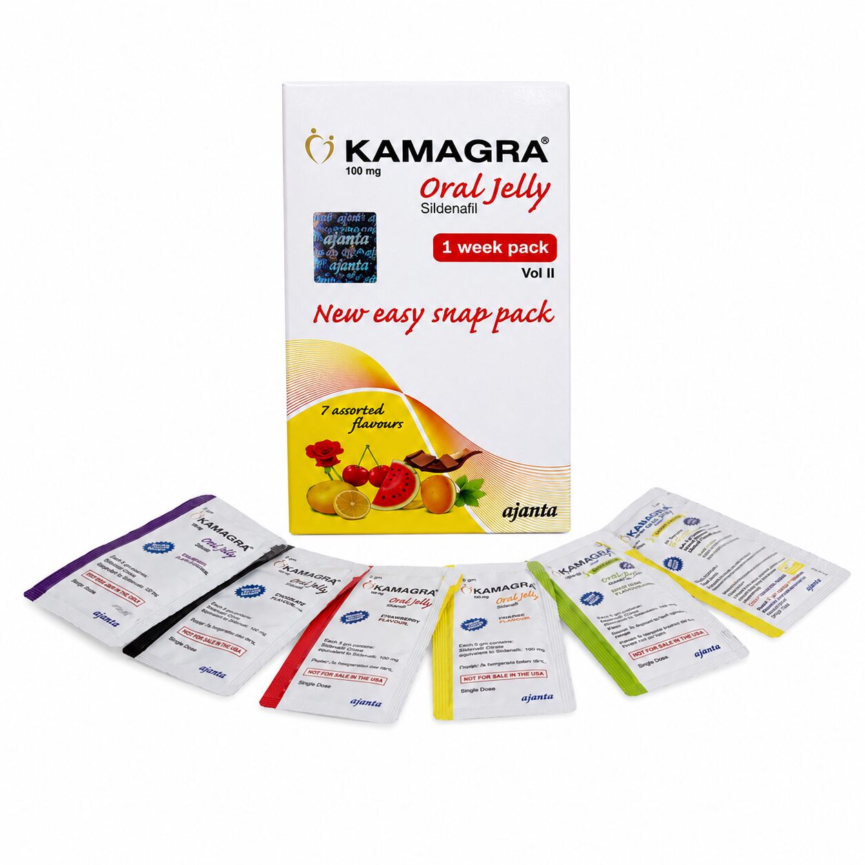 Kamagra Oral jelly Vol. 2 (Sildenafil Citrate) 1 Kamagra Oral jelly Vol. 2 front box with sachets