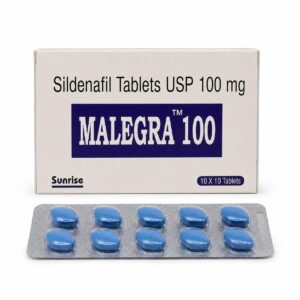 Malegra 100 mg (Sildenafil Citrate) front box with strip
