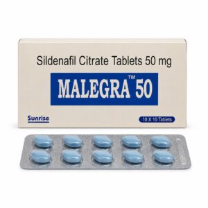 Malegra 50 mg (Sildenafil Citrate) front box with strip