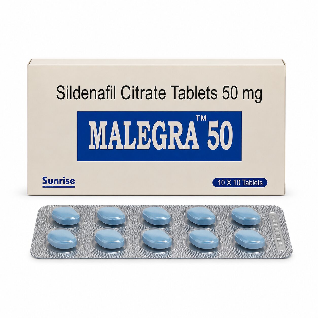 Malegra 50 mg (Sildenafil Citrate) 1 Malegra 50 mg (Sildenafil Citrate) front box with strip