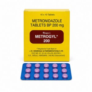 Metrogyl 200 mg (metronidazole) front box with strip