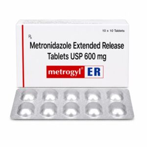 Metrogyl ER 600 mg (Metronidazole) front box with strip