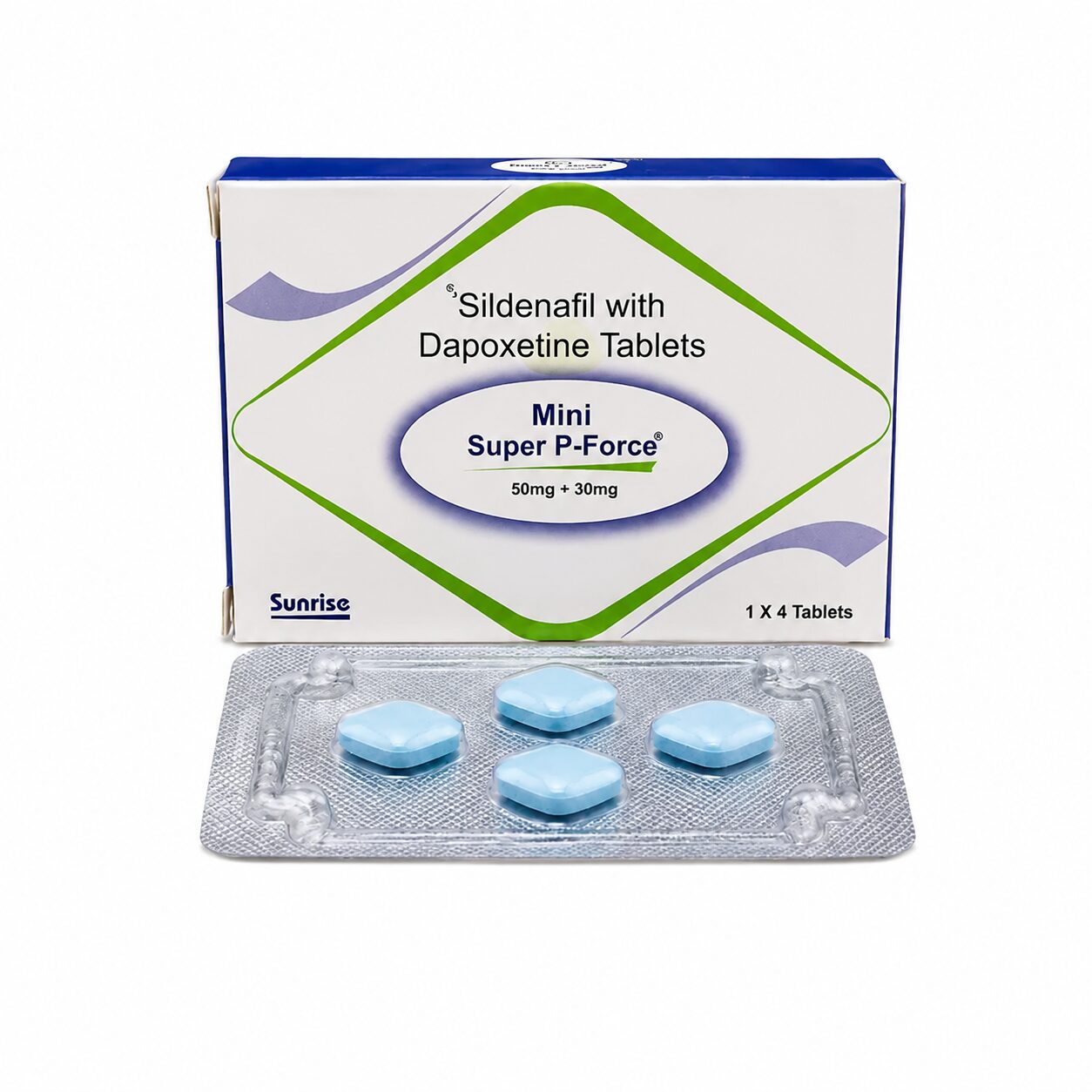 Mini Super P-Force 50 / 30 mg (Sildenafil Citrate + Dapoxetine) 1 Mini Super P-Force 50 / 30 mg (Sildenafil Citrate + Dapoxetine) front box with strip