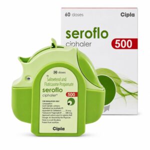 Seroflo 500/50 mcg Multihaler (fluticasone propionate/salmeterol) frony box with multihaler