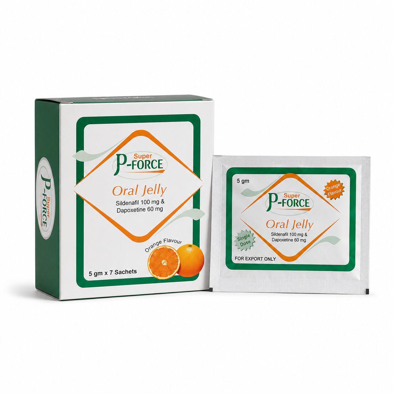 Super P-Force Oral Jelly (Sildenafil/Dapoxetine) 1 Super P-Force Oral Jelly (Sildenafil/Dapoxetine) front box with sachet