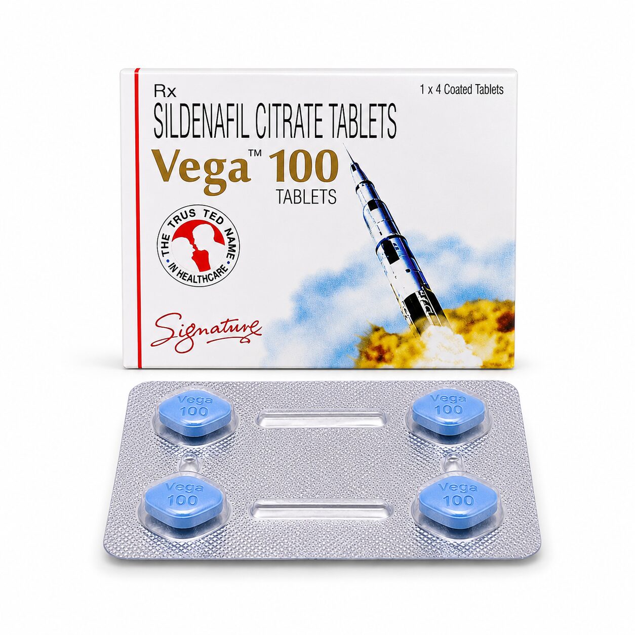 Vega 100 mg (Sildenafil) 1 Vega 100 mg (Sildenafil) front box with strip