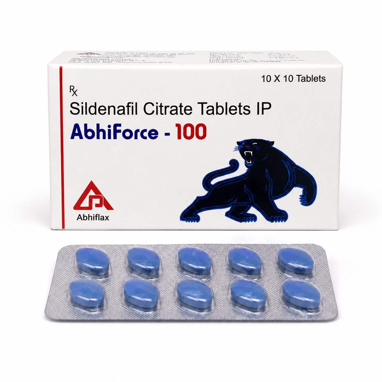 Abhiforce 100 mg (Sildenafil Citrate) 1 Abhiforce 100 mg front box with strip