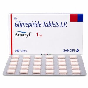 Amaryl 1 mg Tablet (Glimepiride) front box with strip