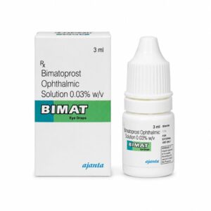 Bimat 0.03% Eye Drops (Bimatoprost Ophthalmic Solution) front box with drop
