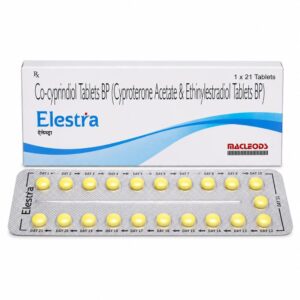 Elestra Tablet (Cyproterone/Ethinyl Estradiol) front box with strip