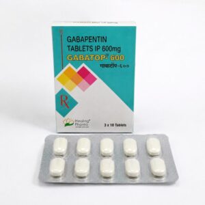 Gabatop 600 mg Tablet (Gabapentin) front box with strip