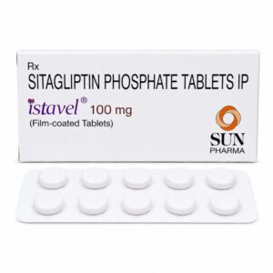 Istavel 100 mg (Sitagliptin) front box with strip