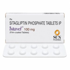 Istavel 25 mg (Sitagliptin) front box with strip
