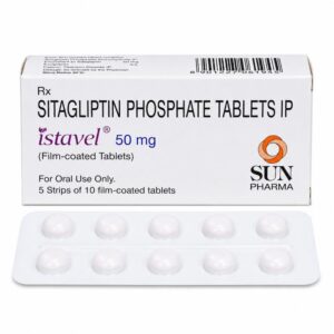Istavel 50 mg (Sitagliptin) front box with strip