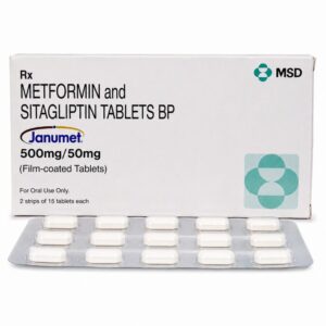 Janumet 50 / 500 mg (Sitagliptin / Metformin) front box with strip