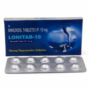 Lonitab-10 (Minoxidil) front box with strip