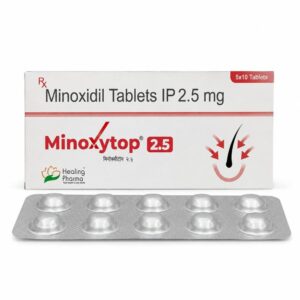 Minoxytop 2.5 mg (Minoxidil) front box with strip