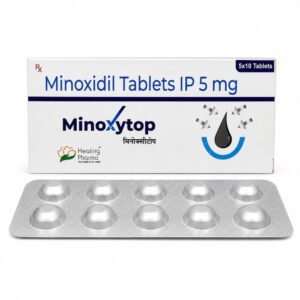 Minoxytop 5 mg (Minoxidil) front box with strip